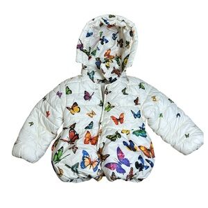 Colorful Butterfly Print Puffer Jacket